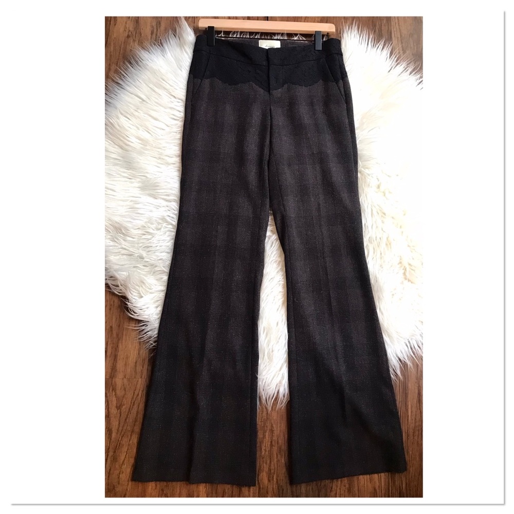Anthropologie Elevenses The Brighton Plaid Lace Wide Leg Trouser Pants Size 2